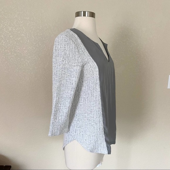 SOLD ANTHROPOLOGIE AMADI Boucle Tweed and Silk Panel 3/4 Sleeve Top Size Small - Picture 6 of 8